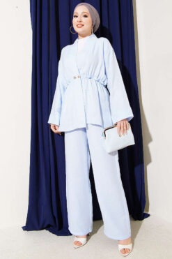 Elastic Waist Ruffled Muslin Two-Piece Set Baby Blue