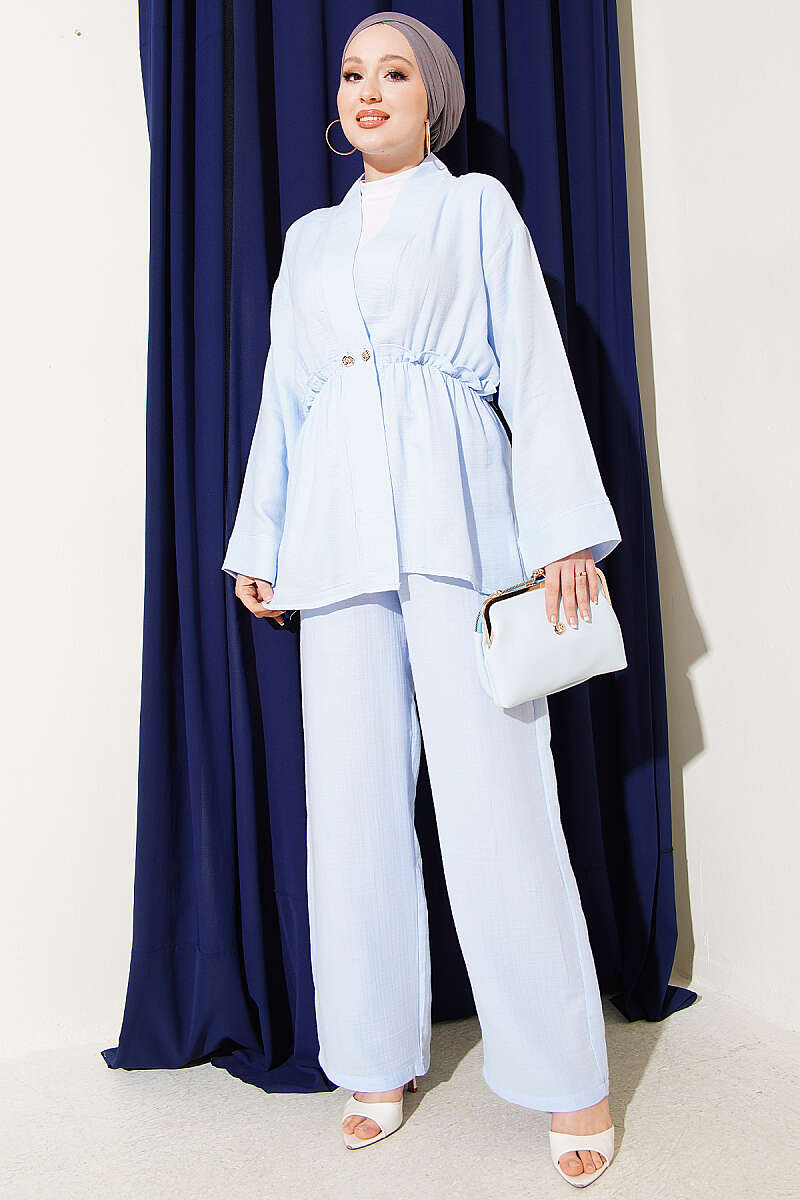 Elastic Waist Ruffled Muslin Two-Piece Set Baby Blue