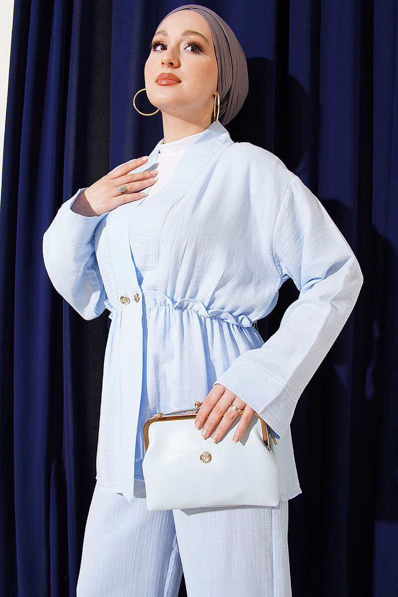 Elastic Waist Ruffled Muslin Two-Piece Set Baby Blue - الصورة 2