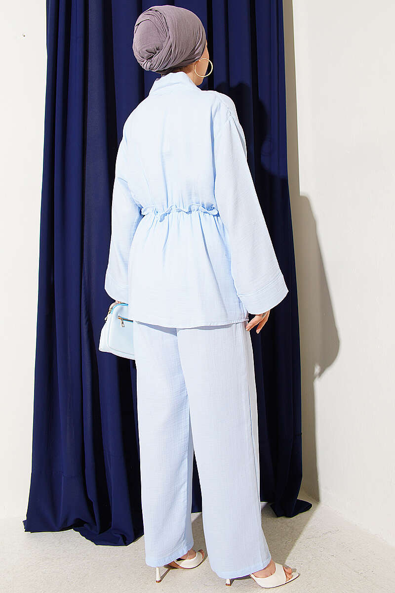 Elastic Waist Ruffled Muslin Two-Piece Set Baby Blue - الصورة 3