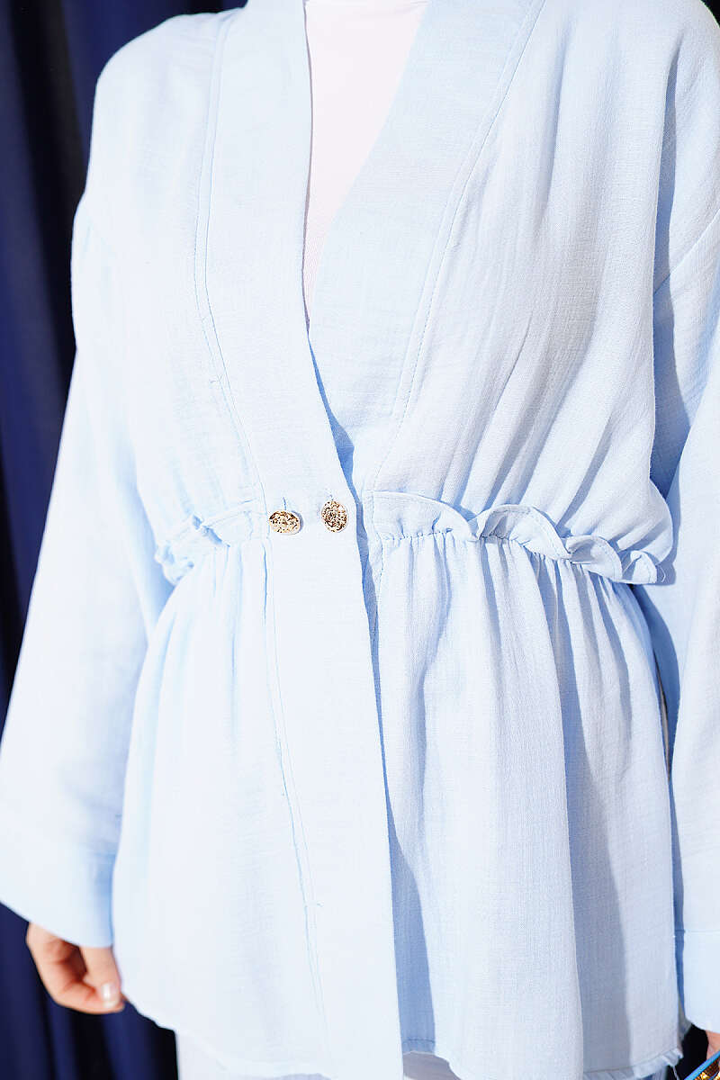 Elastic Waist Ruffled Muslin Two-Piece Set Baby Blue - الصورة 4