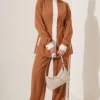 Elastic Waist Tencel Two-Piece Set Camel