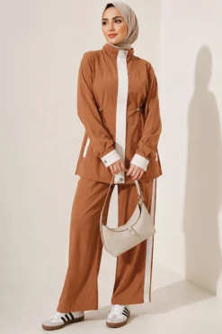 Elastic Waist Tencel Two-Piece Set Camel