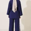 Elastic Waist Tencel Two-Piece Set Navy Blue - Imagen 4