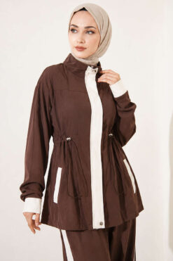Alternative view of Elastic Waist Tencel Two-Piece Set Brown