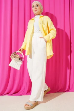 Alternative view of Elastic Waist Wide Leg Muslin Pants Ecru