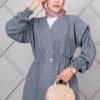 Long Elastic Waist Modest Coat Grey - Afbeelding 2