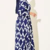 ⁦Elastic Waistband Belted Patterned Dress Navy Blue⁩ - الصورة ⁦3⁩