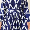 ⁦Elastic Waistband Belted Patterned Dress Navy Blue⁩ - الصورة ⁦4⁩