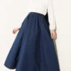 Elastic Waist Flared Denim Skirt Navy Blue – Bild 2