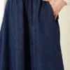 Elastic Waist Flared Denim Skirt Navy Blue – Bild 4