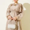 ⁦Elastic Waist Ruffled Dress Beige⁩ - الصورة ⁦2⁩