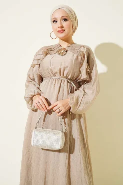 Alternative Ansicht von Elastic Waist Ruffled Dress Beige