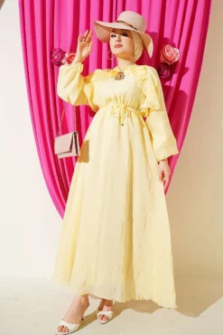 Elastic Waist Ruffled Dress Yellow