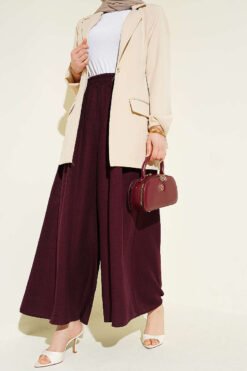 Elastic Waist Oversized Trousers Burgundy