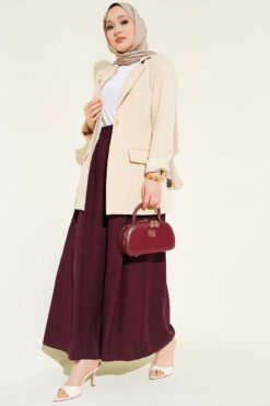 Alternative view of Elastic Waist Oversized Trousers Burgundy