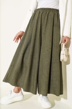 Elastic Waist Pants Skirt Khaki