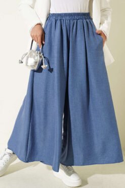 Elastic Waist Pants Skirt Blue