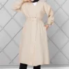 Long Elastic Waist Modest Coat Beige