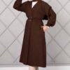 Long Elastic Waist Modest Coat Dark Brown