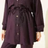Belted Tunic Shirt Two-Piece Set Dark Brown – Image 4