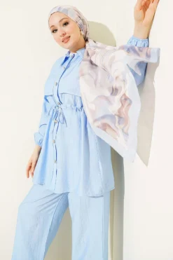 Alternative view of Belted Tunic Shirt Two-Piece Set Blue