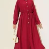 Belted Long Tunic Two-Piece Set Burgundy
