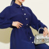 Belted Tunic with Buttons Long Two-Piece Set Navy Blue - Image 2