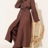 Belted Long Tunic Two-Piece Set Brown