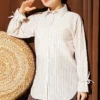 Striped Shirt with Ankle Ties Beige