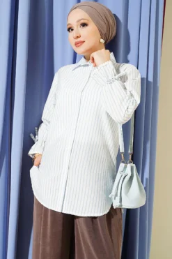 Striped Shirt with Ankle Ties Ice Blue