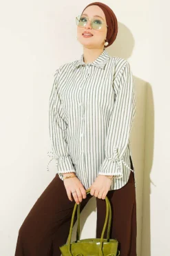Striped Shirt with Ankle Ties Khaki
