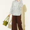 Striped Shirt with Ankle Ties Khaki - Afbeelding 2
