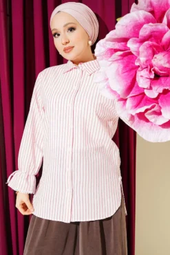Striped Shirt with Ankle Ties Pink