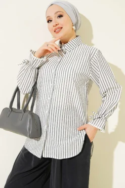 Striped Shirt with Ankle Ties Black
