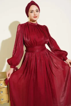 Alternatieve weergave van Ankle Tie Belted Evening Dress Burgundy