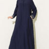 Ankle Striped Half Buttoned Dress Dark Navy
