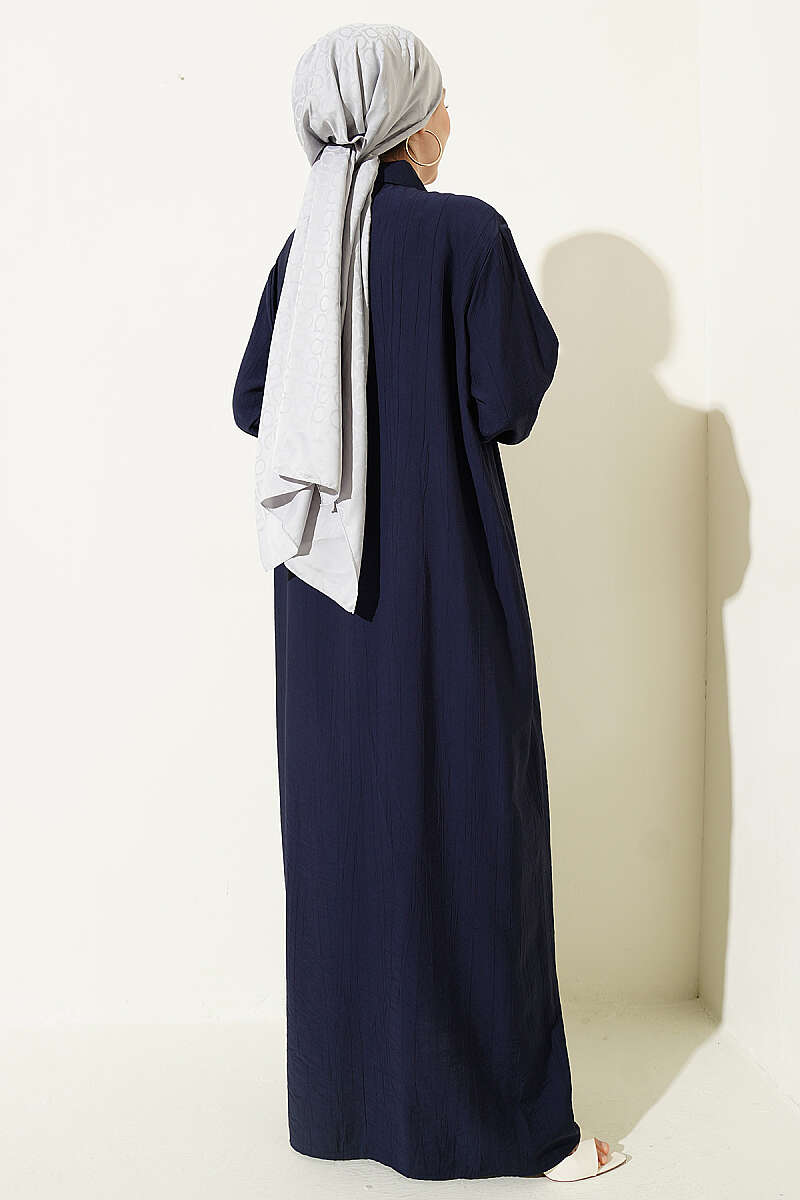 Ankle Striped Half Buttoned Dress Dark Navy - Image 3