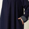 Ankle Striped Half Buttoned Dress Dark Navy - Image 4