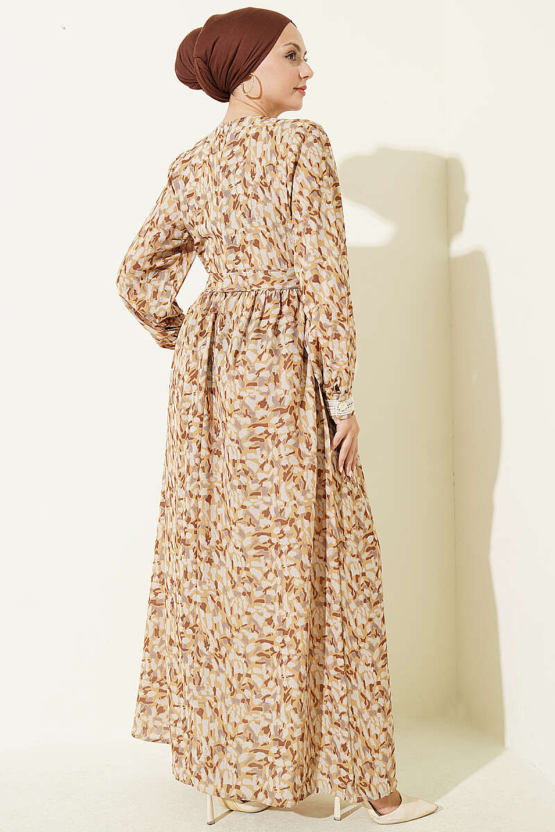 Ankle-Length Dress with Lace Detail Mustard – Bild 3
