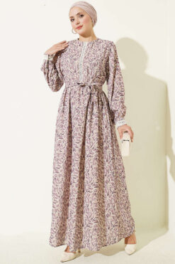 Ankle-Length Dress with Lace Detail Lilac