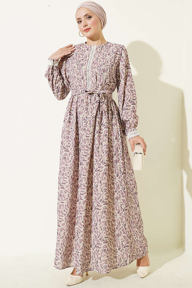 Ankle-Length Dress with Lace Detail Lilac
