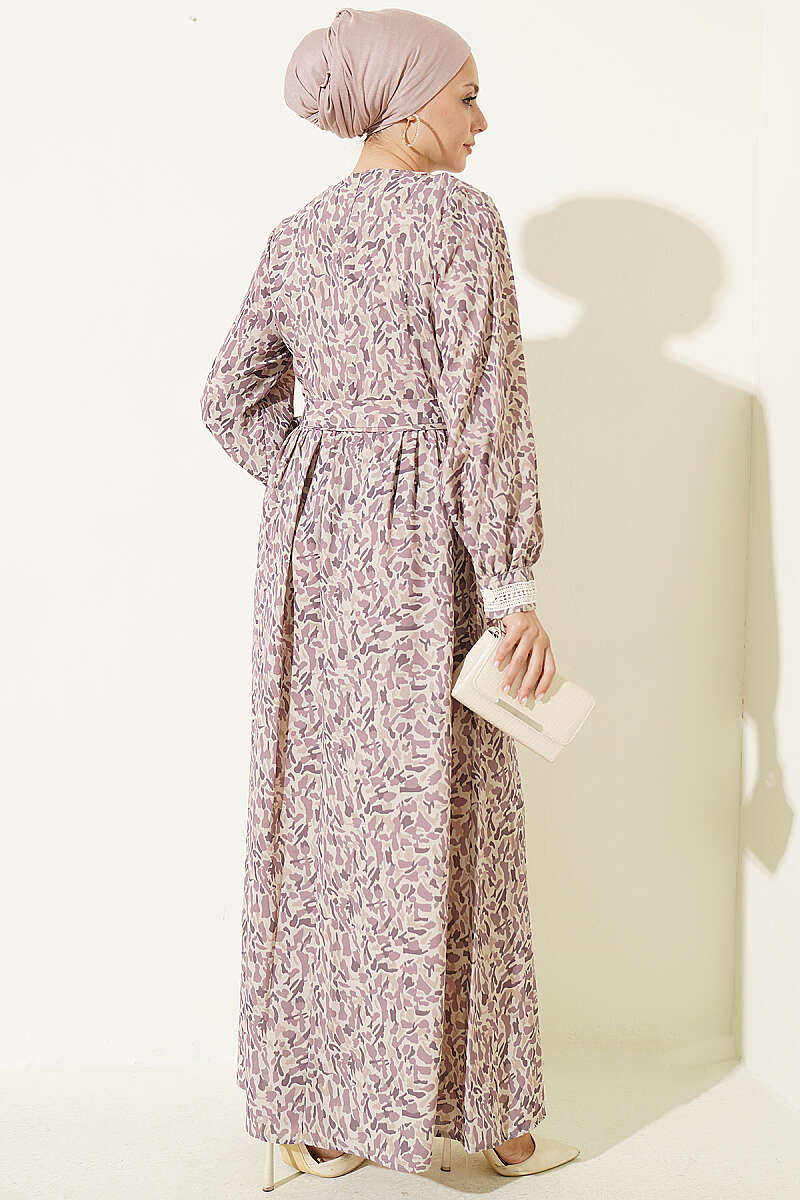 Ankle-Length Dress with Lace Detail Lilac – Bild 3