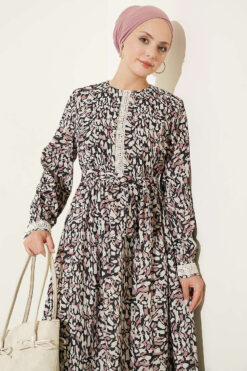 Alternative view of Ankle-Length Dress with Lace Detail Black