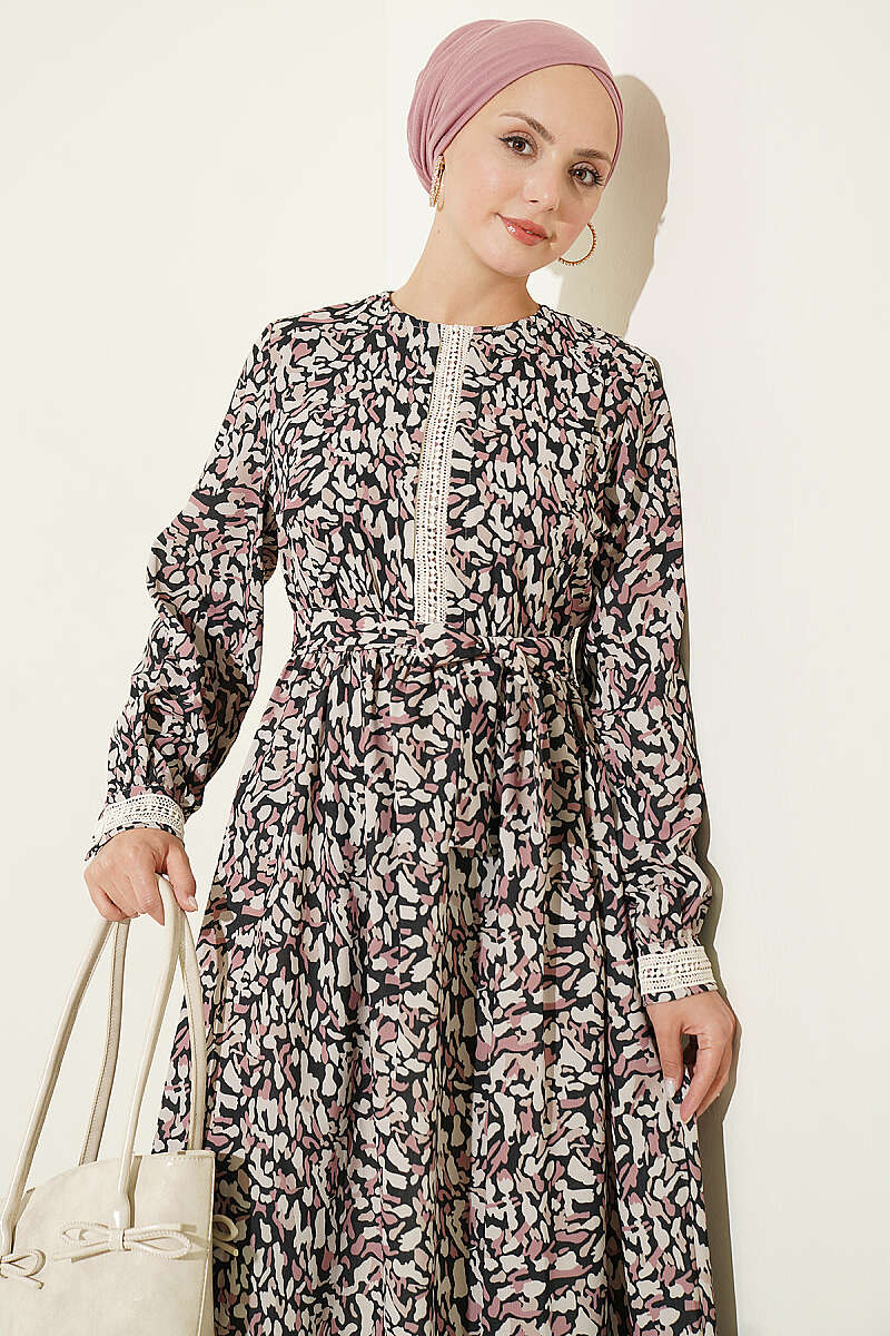 Ankle-Length Dress with Lace Detail Black - Imagen 2