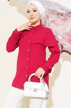 Ankle Ruffle Detail Shirt Burgundy