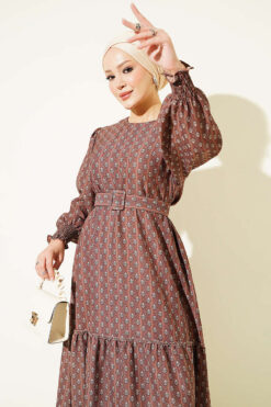 Alternative view of Ankle-Gathered Printed Dress Brown