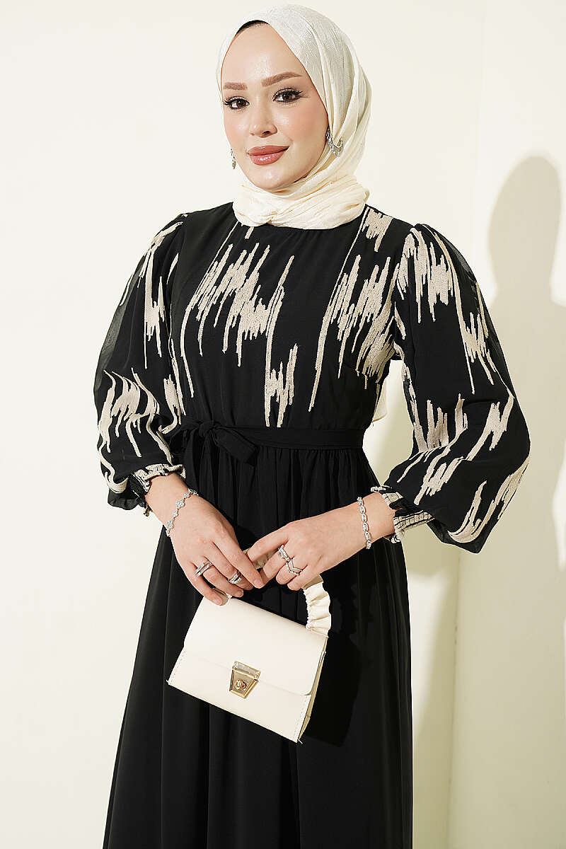 Ankle-Gathered Embroidered Dress Beige - Image 2