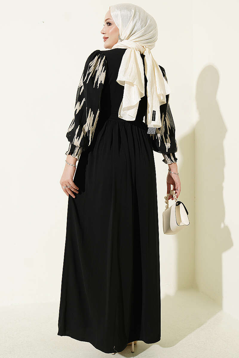 Ankle-Gathered Embroidered Dress Beige - Image 3