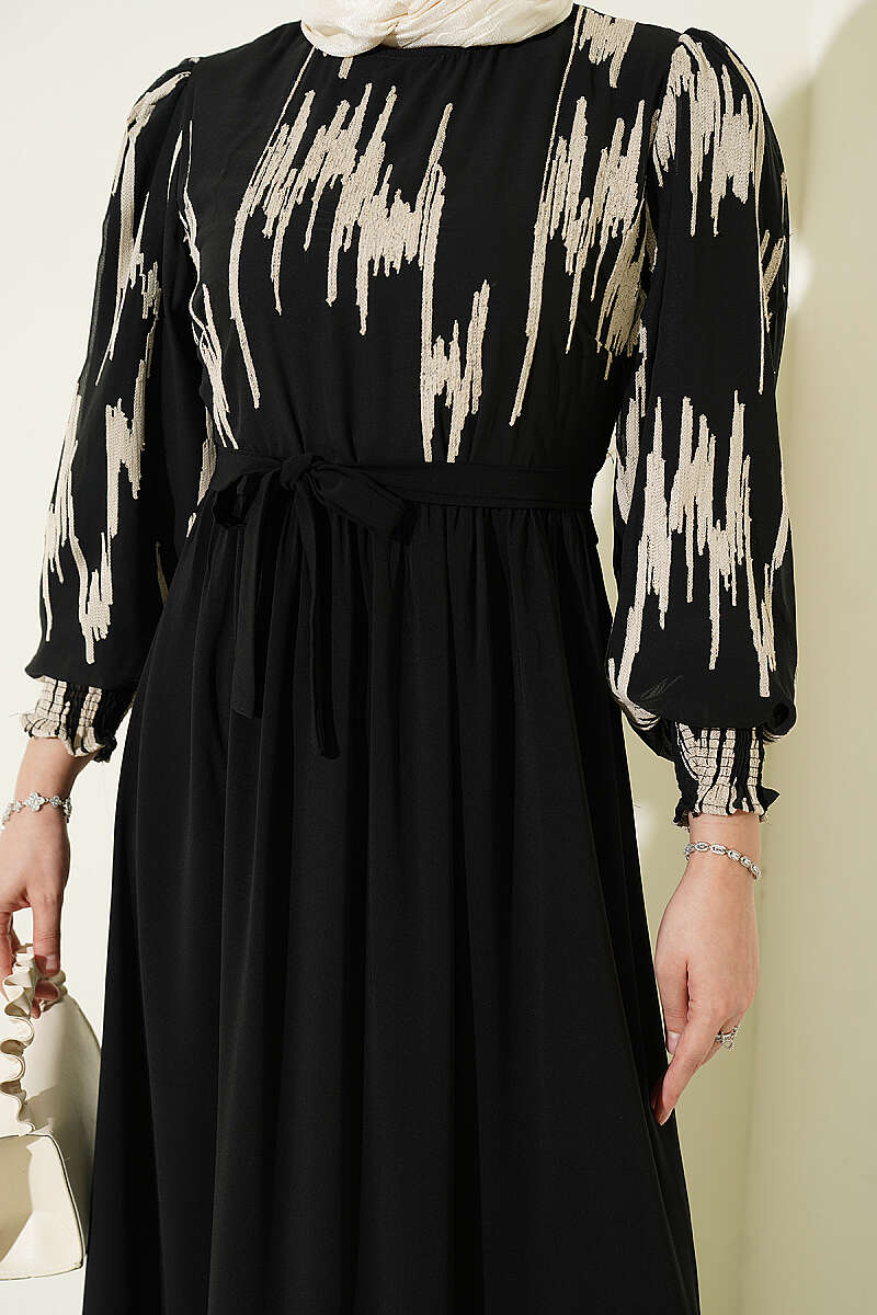 Ankle-Gathered Embroidered Dress Beige - Image 4